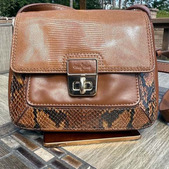 NWOT! Cole Haan Gorgeous Leather Python Brown and Tan Mini Crossbody Bag - Picture 1 of 9